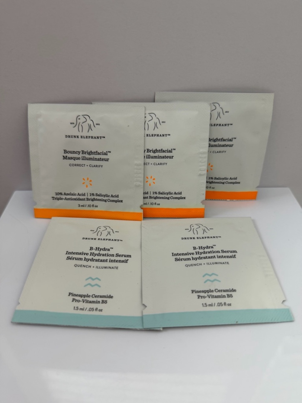 5 pcs Drunk Elephant Bouncy Brightfacial & Intensive Hydration Serum Sachets